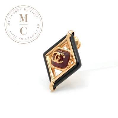 シャネル CHANEL ブローチ コサージュ ゴールド レッド ブラック ピンブローチ ダイヤ型 ココマーク