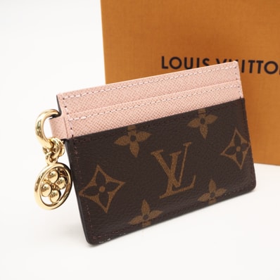 極美品 LOUIS VUITTON ルイ・ヴィトン モノグラム ポルト カルト LVチャーム M82739 カードケース ブラウン ピンク コーティングキャンバス レザー レディース