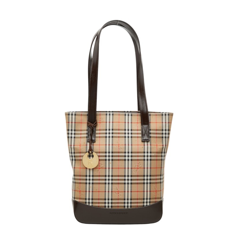 バーバリー ノバチェック シャドーホース ショルダーバッグ ベージュ ブラウン キャンバス レザー レディース BURBERRY 中古