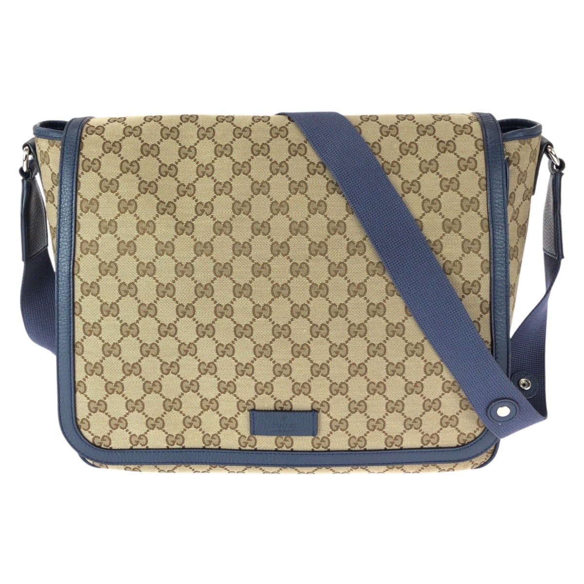 美品 GUCCI グッチ ベージュ ブルー シルバー金具 GGキャンバス レザー/ ショルダーバッグ メッセンジャーバッグ 601109 【中古】