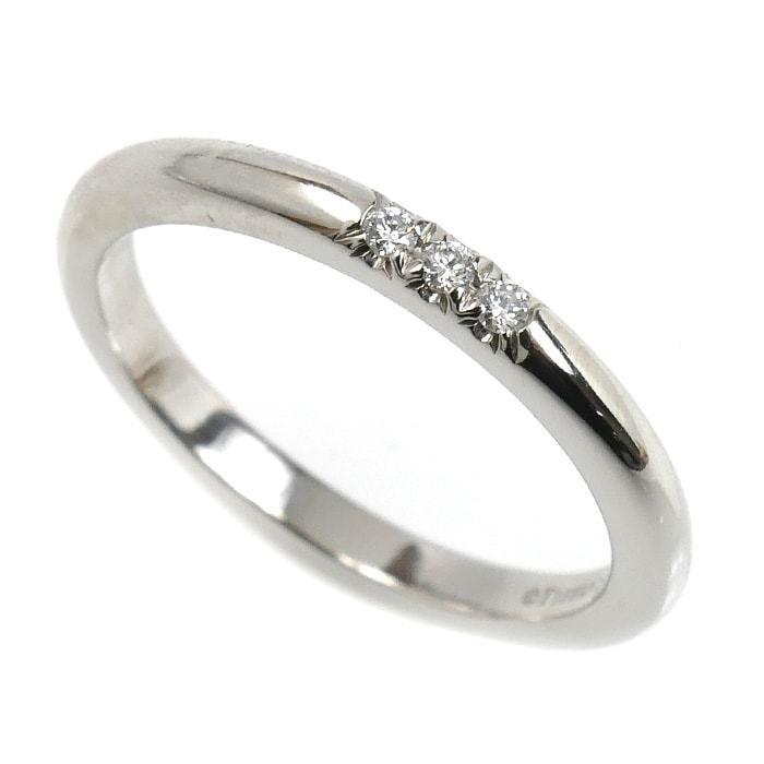 TIFFANY&Co. ティファニー Pt950プラチナ ウェディングバンド 3Pダイヤ リング・指輪 ダイヤモンド 7.5号 3.2g レディース【中古】【美品】