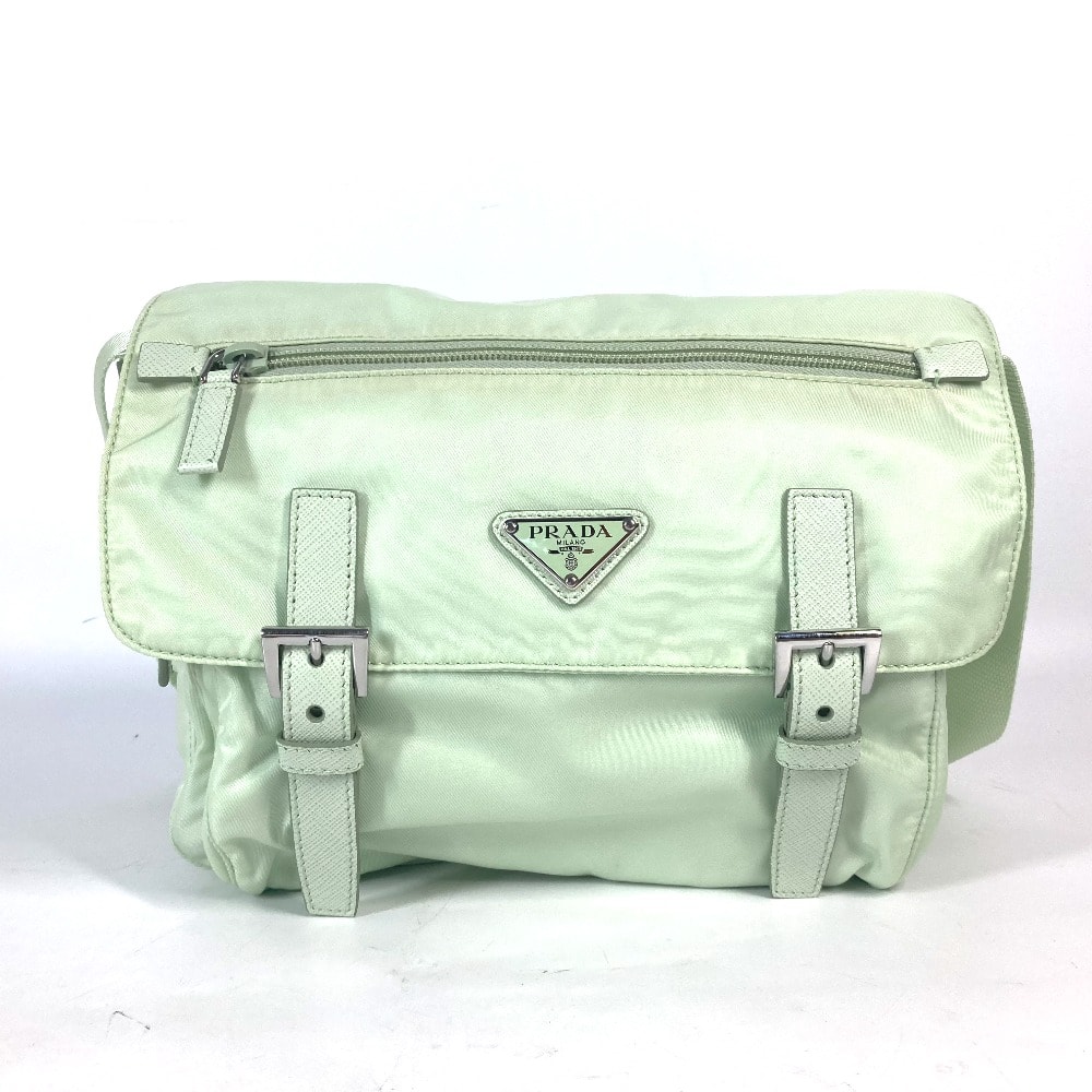 プラダ PRADA Re-Nylon 1BD953 トライアングルロゴ 三角ロゴ プレート 斜め掛け 肩掛け カバン ポーチ付き ショルダーバッグ ナイロン ACQUA アクア グリーン 美品