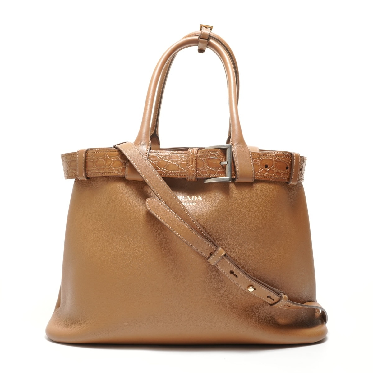 プラダ PRADA バックル レザー ハンドバッグ【中古】