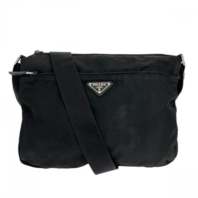 PRADA プラダ ショルダーバッグ トライアングルロゴ 斜め掛け ナイロン ブラック 黒 シルバー金具 レディース【中古品】