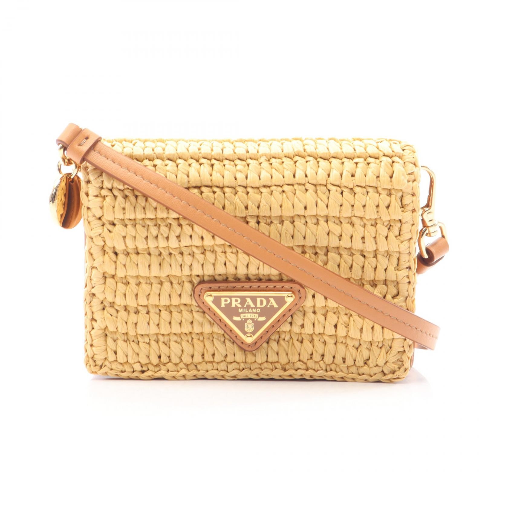 プラダ PRADA CROCHET TRAIANGO ショルダーバッグ バッグ レザー ラフィア レディース ベージュ系 / ブラウン系 1MR0242CYCF0018 【新品】