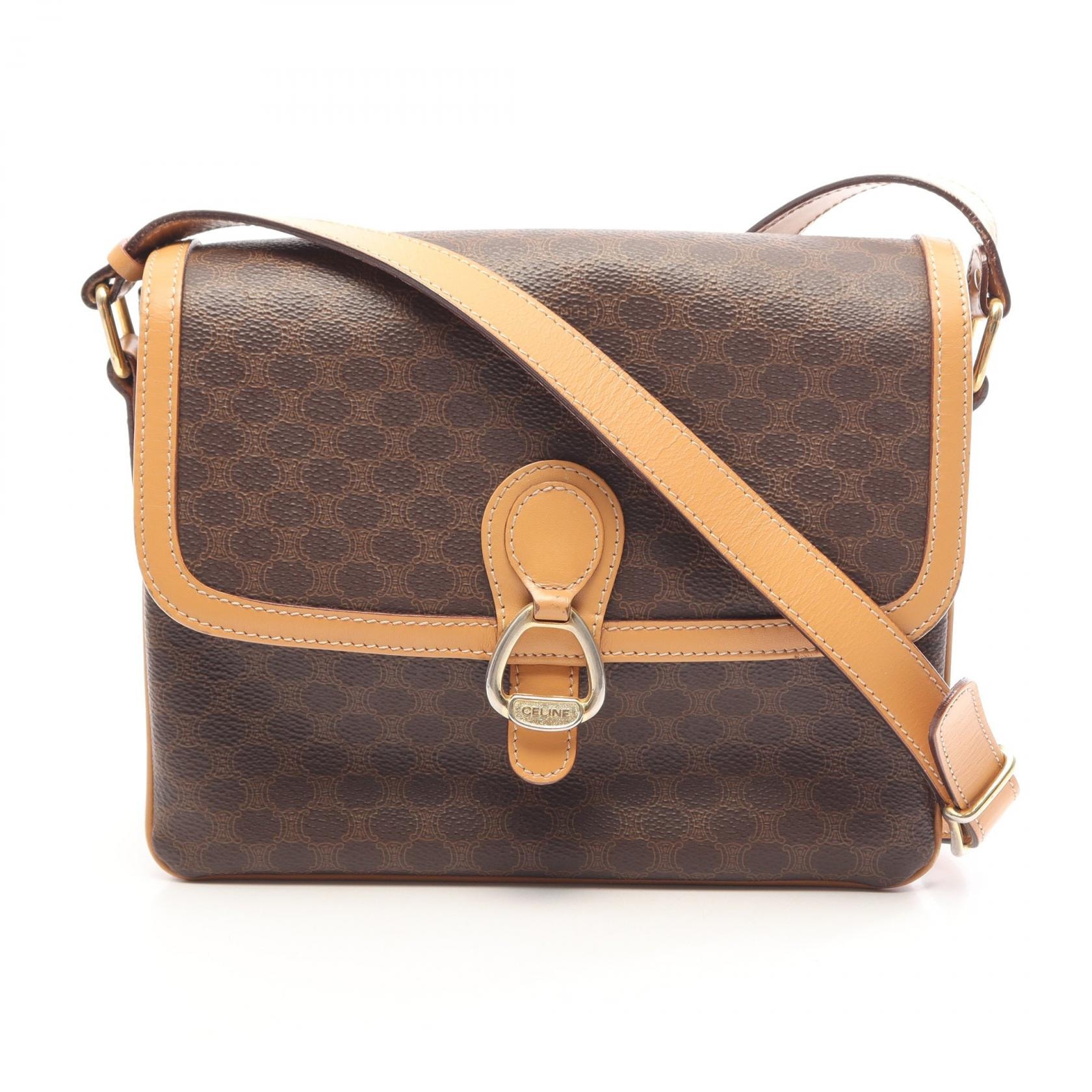 セリーヌ CELINE マカダム ショルダーバッグ バッグ PVCコーティングキャンバス レザー レディース ブラウン系 / ベージュ系 【中古】