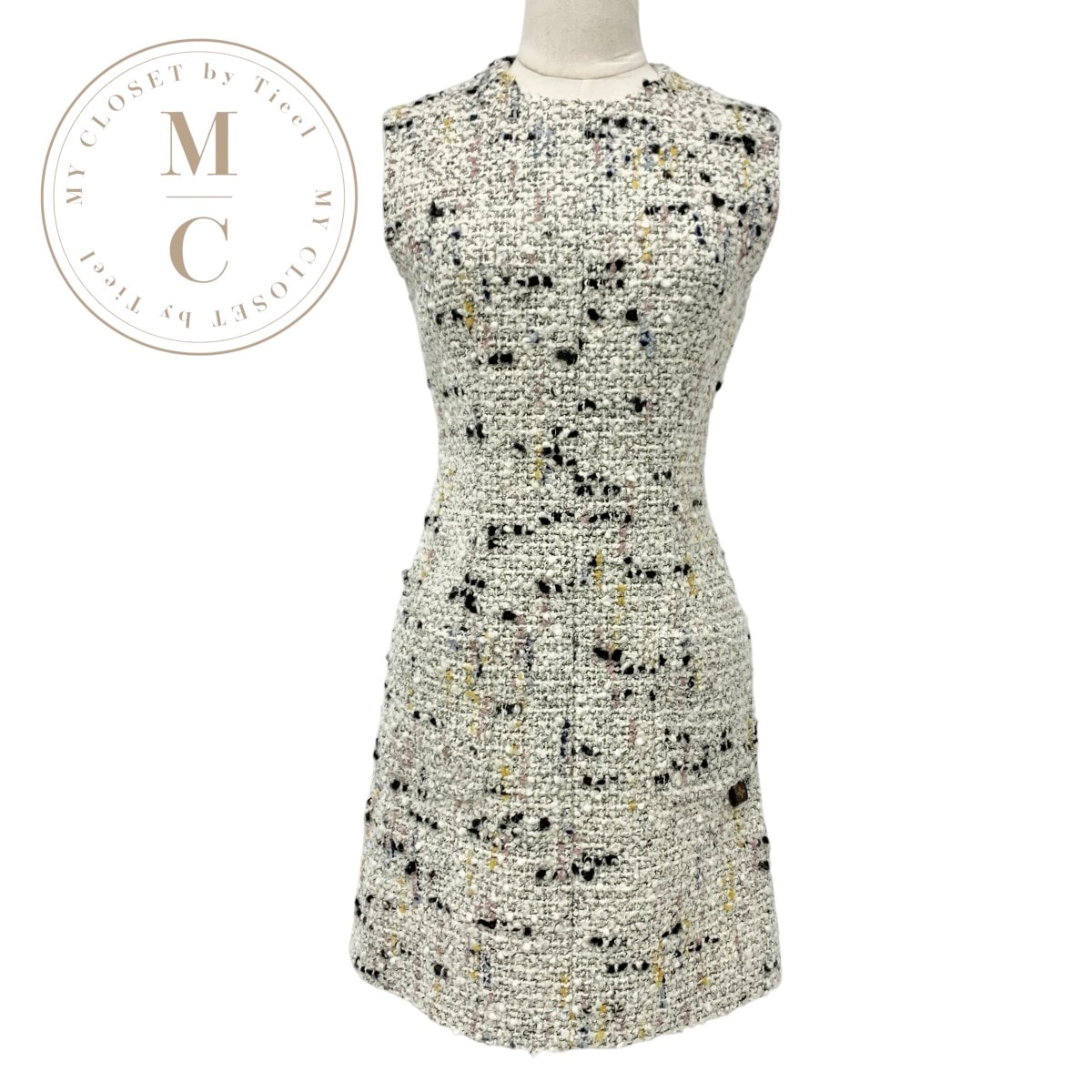 ルイヴィトン LOUIS VUITTON ワンピース マルチカラー ブークレットツイードAラインドレス モノグラム ノースリーブ