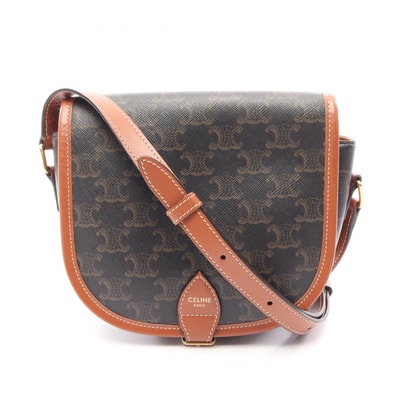 セリーヌ CELINE フォルコ ミディアムバッグ トリオンフ ショルダーバッグ バッグ PVCコーティングキャンバス レザー レディース ブラック系 / ブラウン系 【中古】