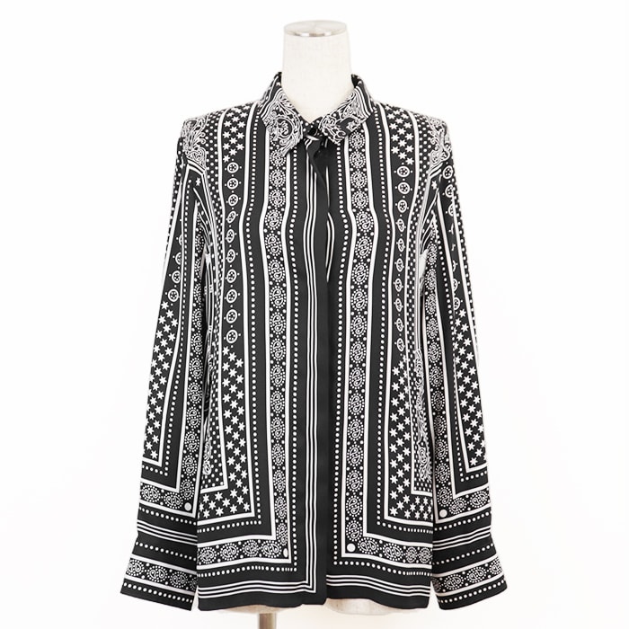 美品 エルメス 2023AW DIES ET HORE 占星術 長袖シャツ レディース ブラック ホワイト 42 HERMES