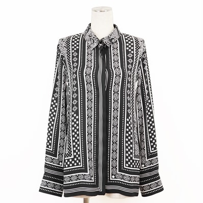 美品 エルメス 2023AW DIES ET HORE 占星術 長袖シャツ レディース ブラック ホワイト 42 HERMES