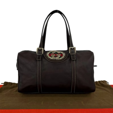 GUCCI グッチ ブリッドライン インターロッキング G レザー ハンドバッグ ブラウン
31646
