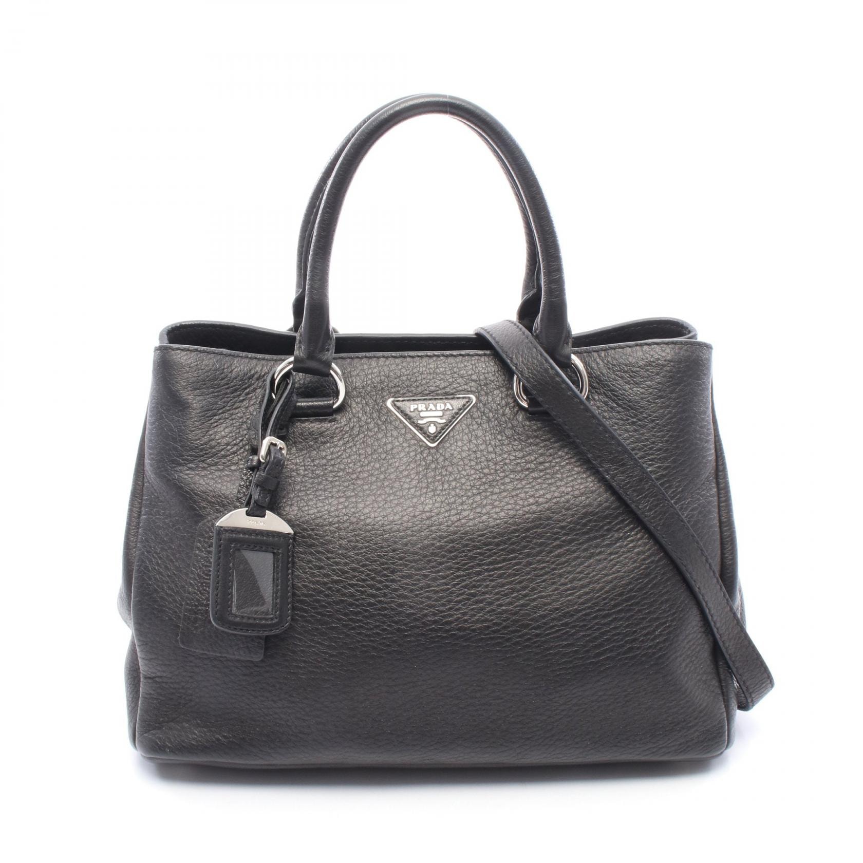 プラダ PRADA 三角プレート 2WAY ハンドバッグ バッグ レザー レディース ブラック系 【中古】