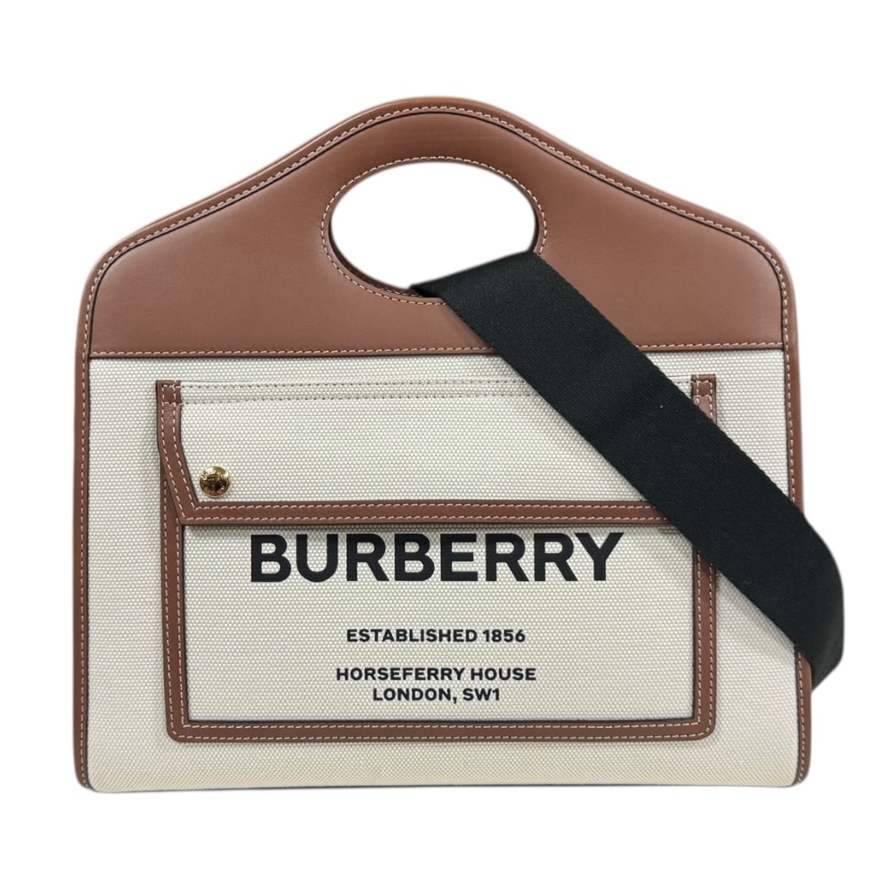 バーバリー ミディアム ロゴポケット ショルダーバッグ キャンバス 8036784 ベージュ レディース BURBERRY  中古