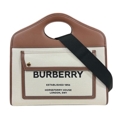 バーバリー ミディアム ロゴポケット ショルダーバッグ キャンバス 8036784 ベージュ レディース BURBERRY 中古