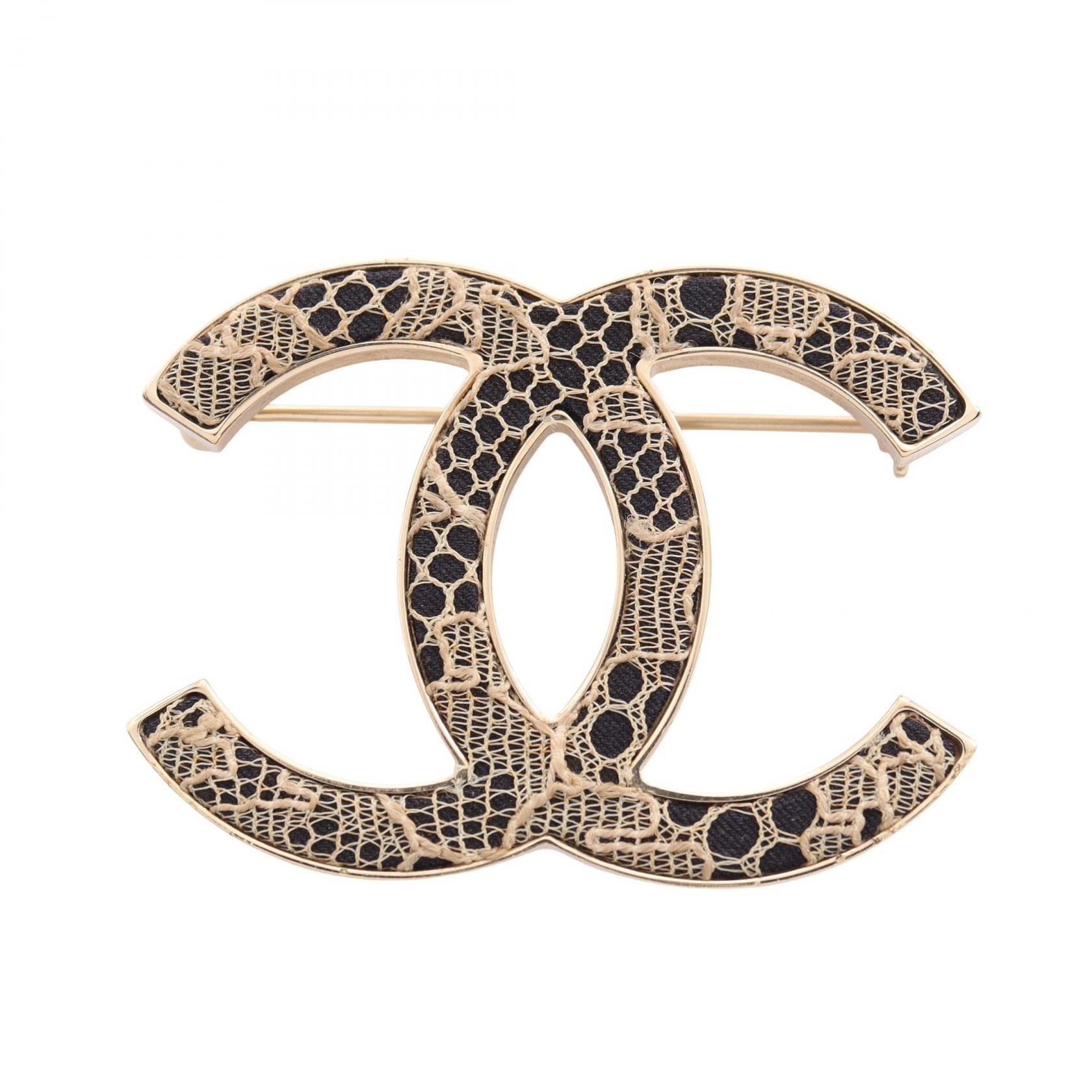 シャネル CHANEL ココマーク レース ブローチ アクセサリー GP(ゴールドメッキ) ファブリック レディース ゴールド系 / ブラック系 / ベージュ系 【中古】