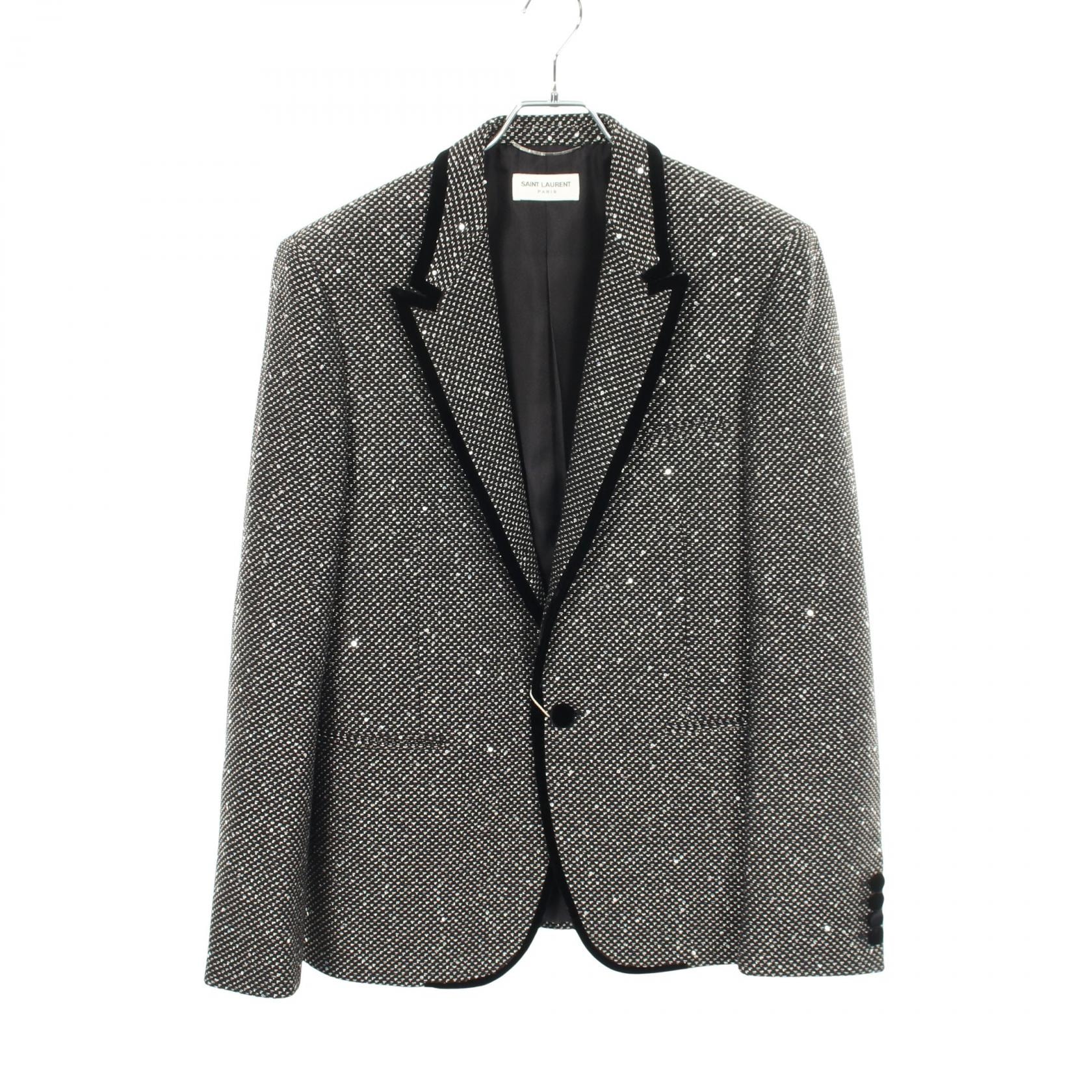 サンローランパリ SAINT LAURENT PARIS スパンコール テーラードジャケット 衣料品 アウター アクリル / ポリエステル メンズ ブラック系 / グレー系 532655 【中古】