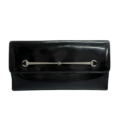 GUCCI グッチ パテントホースビット ブラック シルバー金具 レザー 長財布 S1-00125 【中古】