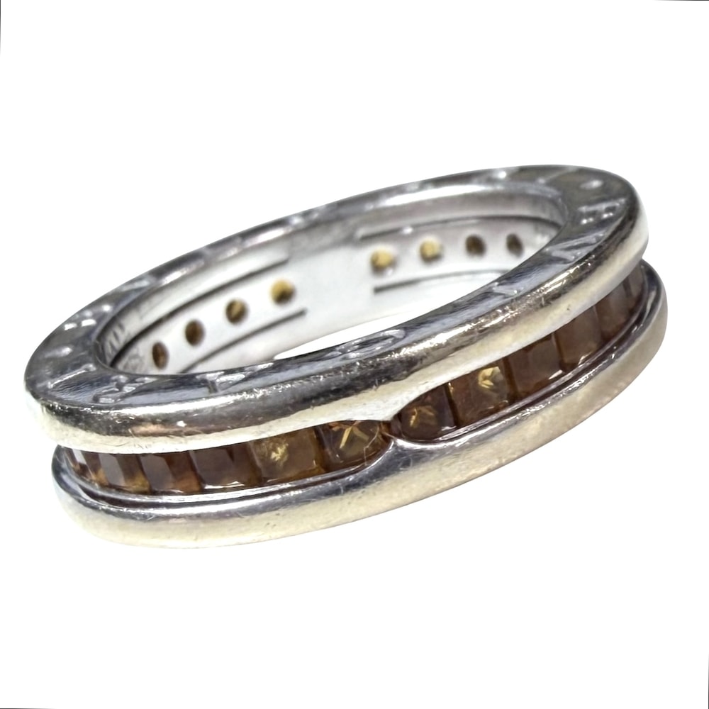 BVLGARI ブルガリ 指輪 ビーゼロワン B-ZERO1 リング 50サイズ  18金WG ジュエリー アクセサリー K18ホワイトゴールド    シトリン 約10号 オレンジ シルバー レディース 約7.9g【中古品】