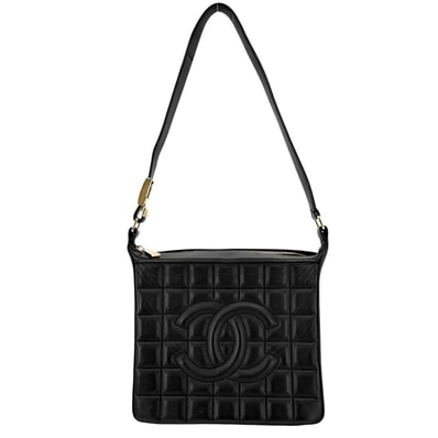 CHANEL シャネル ショルダーバッグ チョコバー ココマーク 肩掛け ラムスキン ブラック 黒 ゴールド金具 レディース【中古品】