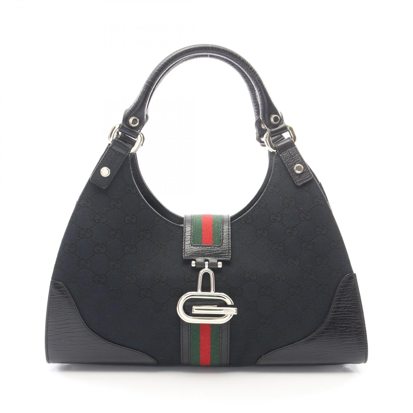 グッチ GUCCI GGキャンバス シェリーライン ハンドバッグ バッグ キャンバス レザー レディース ブラック系 / マルチカラー 130995 【中古】