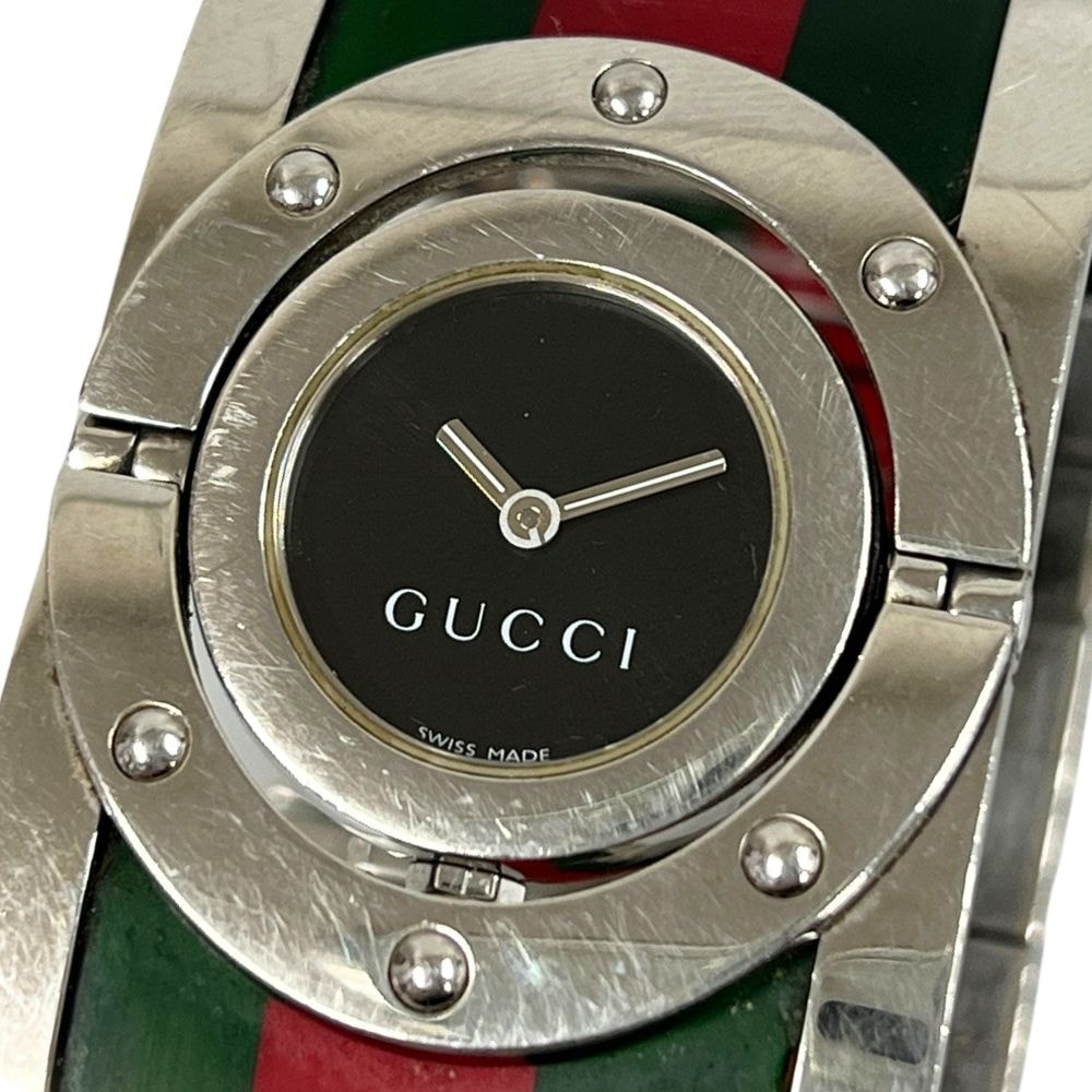 GUCCI グッチ 112 トワール シェリーライン ワイド バングルウォッチ クォーツ 腕時計 C1015