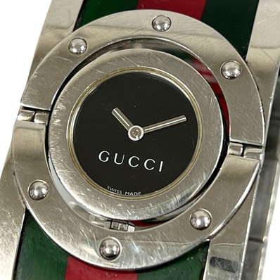 GUCCI グッチ 112 トワール シェリーライン ワイド バングルウォッチ クォーツ 腕時計 C1015