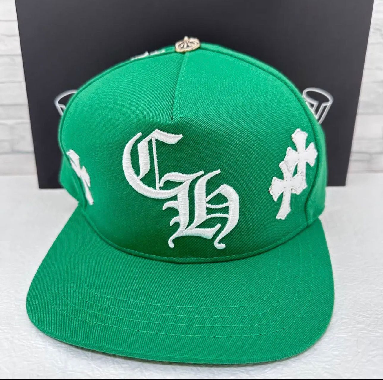 Chrome Hearts CH Hat Cross Patch Baseball Cap "Green/White"