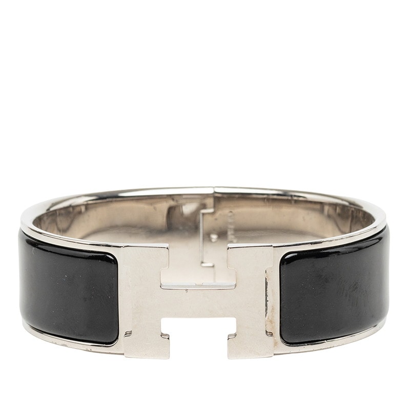 エルメス クリッククラックH PM ブレスレット バングル シルバー ブラック メタル レディース HERMES 中古