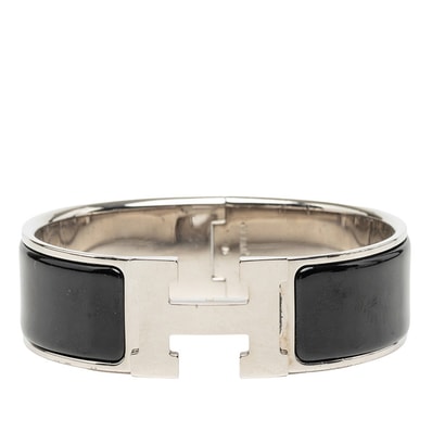 エルメス クリッククラックH PM ブレスレット バングル シルバー ブラック メタル レディース HERMES 中古