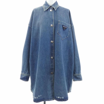 プラダ PRADA トライアングルロゴ オーバーサイズ オーガニックデニムシャツ GFC036 S212 1ZAB シャツ