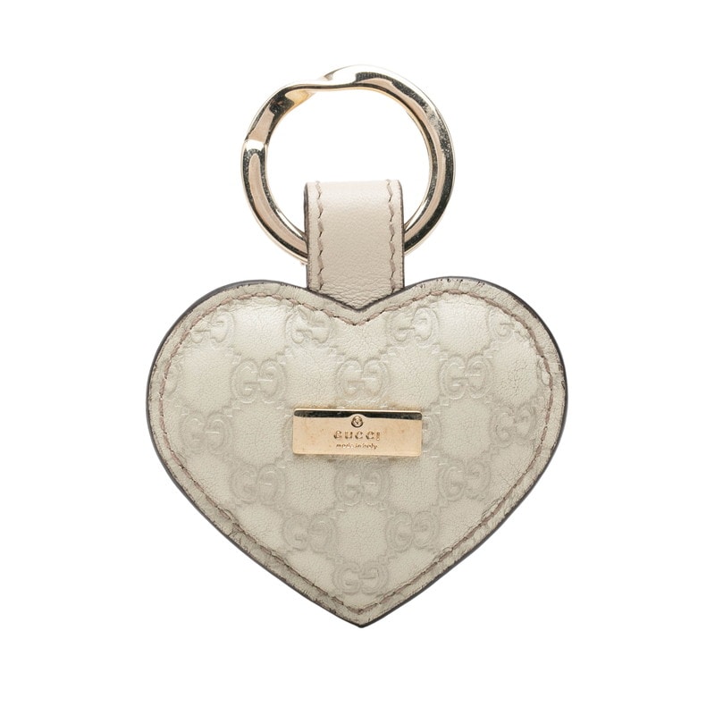 グッチ グッチシマ ハート キーリング キーホルダー アイボリー ホワイト レザー レディース GUCCI 中古