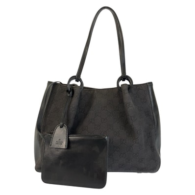 GUCCI グッチ ブラック 黒 GGキャンバス レザー/ トートバッグ ショルダーバッグ 601103 【中古】