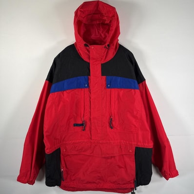 古着 コロンビア Columbia ナイロンジャケット アノラックパーカー 大きいサイズ ハーフジップ ワンポイント レッド マルチカラー メンズ