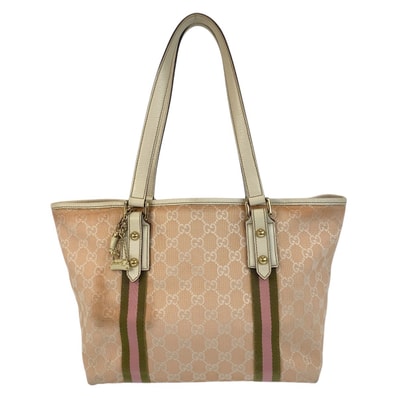 GUCCI グッチ シェリーライン ピンク アイボリー ゴールド金具 GGキャンバス レザー/ トートバッグ ショルダーバッグ 603930 【中古】