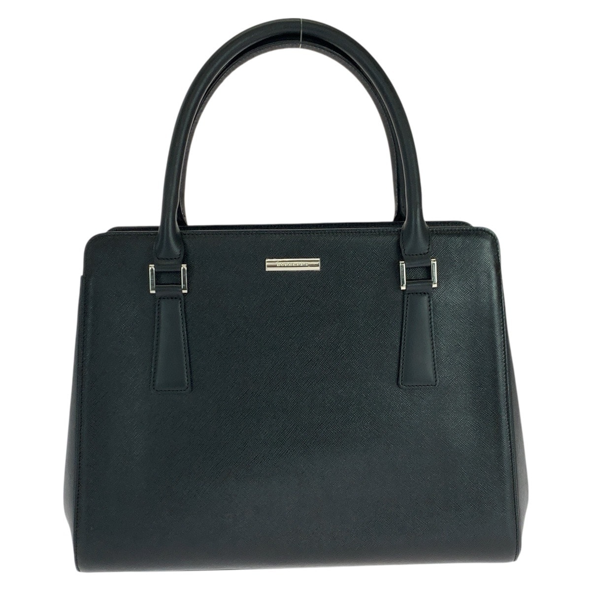 美品 BURBERRY バーバリー チェック柄 ブラック 黒 シルバー金具 レザー トートバッグ ハンドバッグ 600794 【中古】