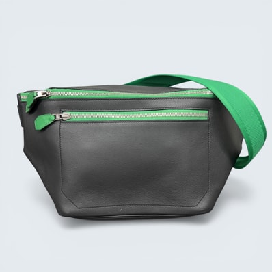 HERMES 希少 極美品 エルメス シティスライドクロス GM ボディバッグ C刻印 2018年 レザー ブラック グリーン バイカラー シルバー金具 クロスボディ ウエストバッグ メンズ Aランク 中古 鑑定済 エルメスバッグ