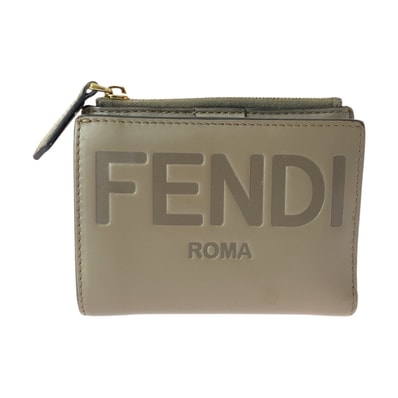 美品 FENDI フェンディ ローマ ベージュ ゴールド金具 レザー 折り財布 コンパクトウォレット 601130 【中古】