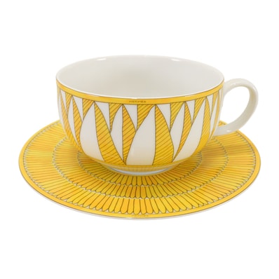 HERMES エルメス マグカップ モーニングカップ&ソーサー ソレイユドゥエルメス 350ml ジョーヌ/白 (ホワイト) ポーセリン(陶器) P046015P 新品未使用