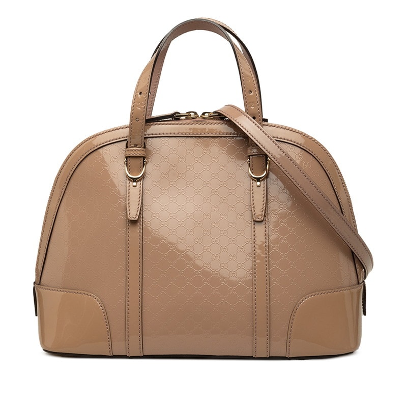 グッチ ニース マイクログッチシマ ハンドバッグ ショルダーバッグ 2WAY 309617 ベージュ系 パテントレザー レディース GUCCI 中古