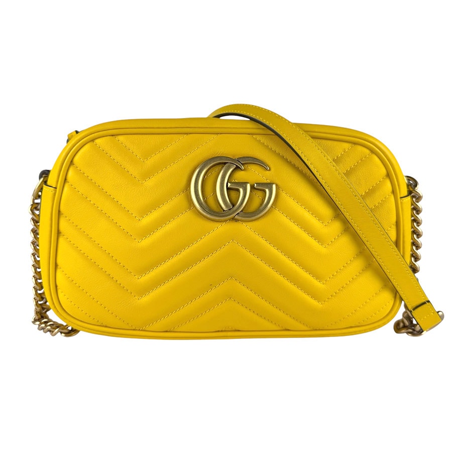 グッチ GUCCI 斜め掛けショルダーバッグ GGマーモント レザー/メタル イエロー/ゴールド レディース 447632【中古】 z9458