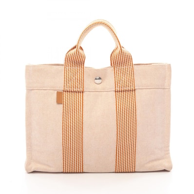 エルメス HERMES ニューフールトゥPM トートバッグ バッグ キャンバス レディース オレンジ系 / ブラウン系 【中古】