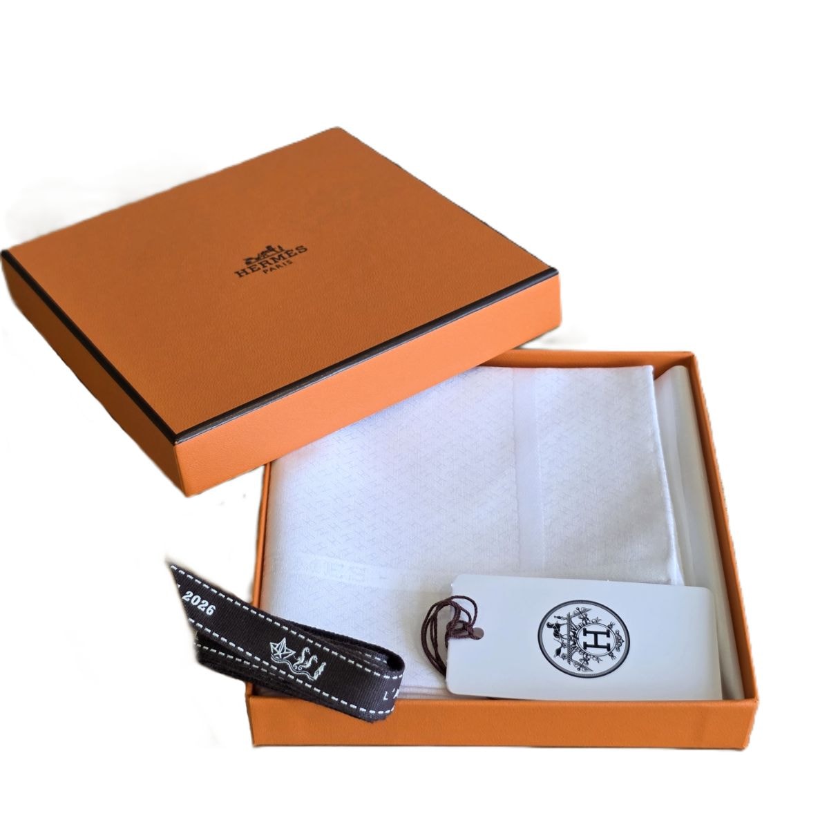 HERMES エルメス ハンカチーフ ジャカード 《Hレリーフ》 ハンカチ H161014G 50 コットン ホワイト メンズ【中古】