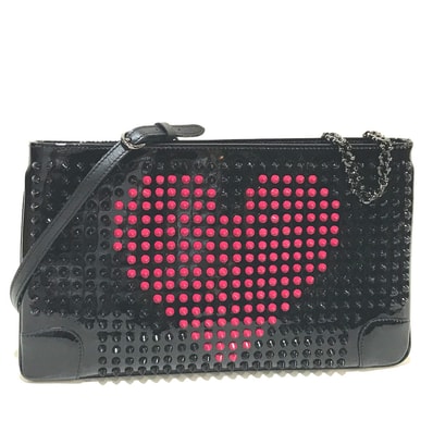 クリスチャンルブタン Christian Louboutin ルビポッシュ バレンタイン スパイク タッズ 2WAY クラッチバッグ パテントレザー ブラック 新品同様