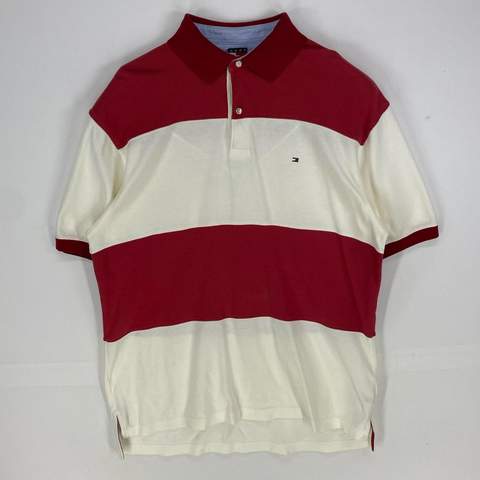 古着 トミーヒルフィガー TOMMY HILFIGER 鹿の子 半袖シャツ ショートスリーブ ポロシャツ S ホワイト系 ボーダー メンズ
