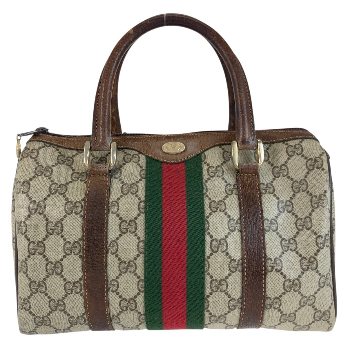 GUCCI グッチ ヴィンテージ シェリーライン ベージュ ブラウン ゴールド金具 GGスプリームキャンバス ハンドバッグ ボストンバッグ 603770 【中古】