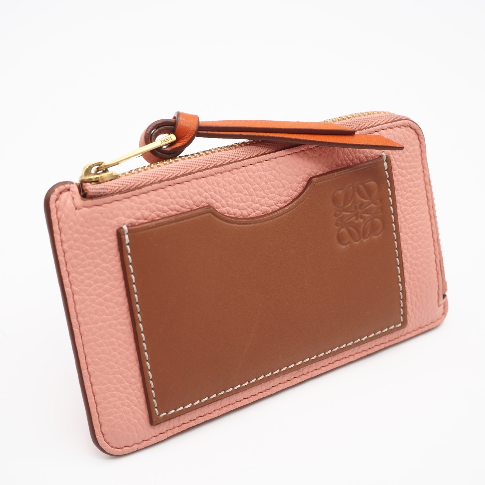 美品 LOEWE ロエベ アナグラム コインカードホルダー C660Z40X07 コインケース ピンク オレンジ グレインカーフレザー レディース