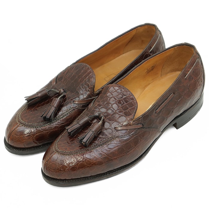 【極美品】EDWARD GREEN エドワードグリーン タッセルローファー サイズ 7E メンズ クロコダイル エキゾチックレザー シューズ 革靴 ブラウン 茶色 イングランド製