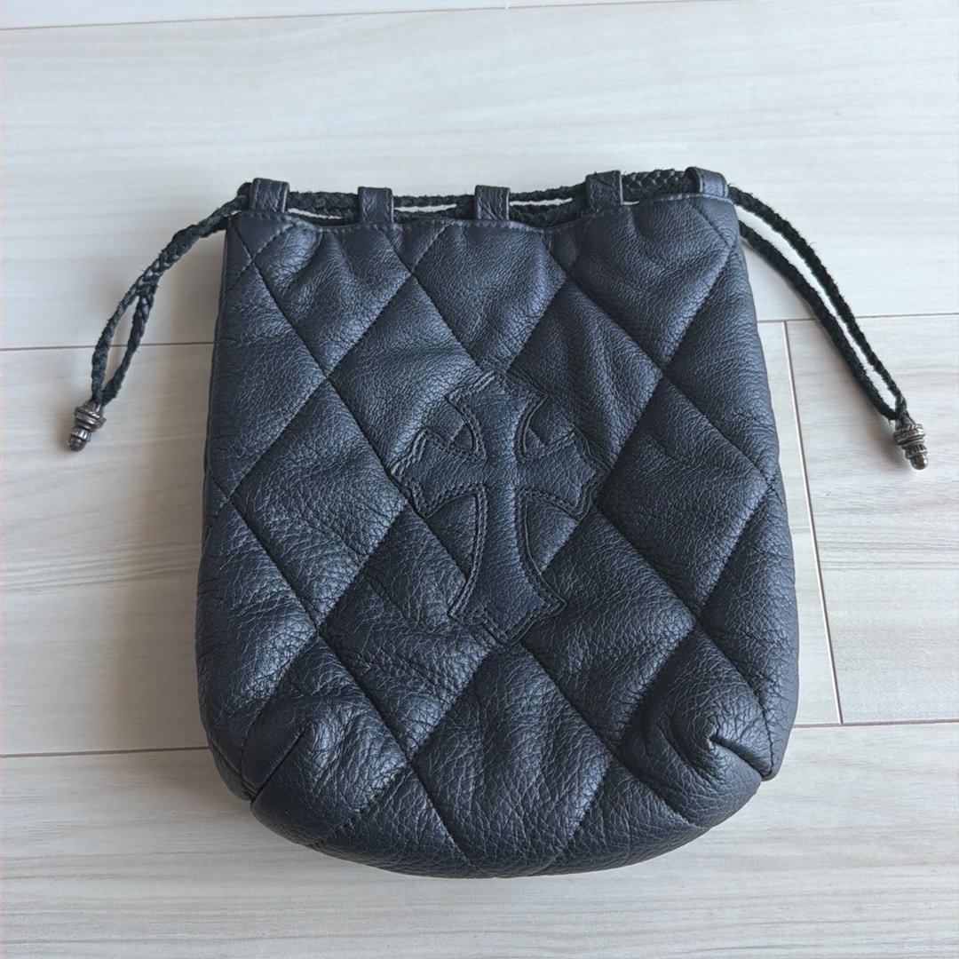 Chrome Hearts Cross Patch Leather Drawstring Leather Sack "Black"