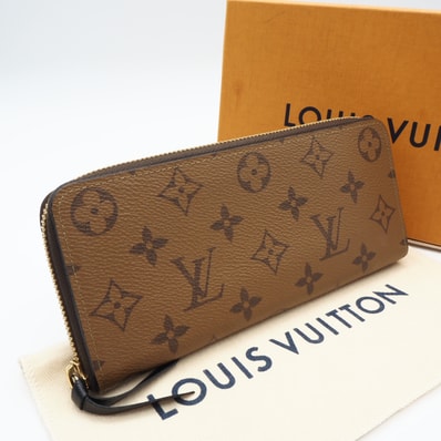 美品 LOUIS VUITTON ルイ・ヴィトン モノグラム リバース ポルトフォイユ クレマンス M82336 長財布 ブラウン ベージュ コーティングキャンバス レディース