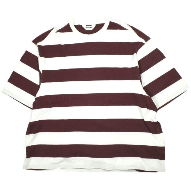 DIGAWEL x MIN-NANO ディガウェル ミンナノ 別注 日本製 BORDER タフコットン ワイドボーダーTシャツ 4 WHITE/BURGUNDY 半袖 トップス g24335